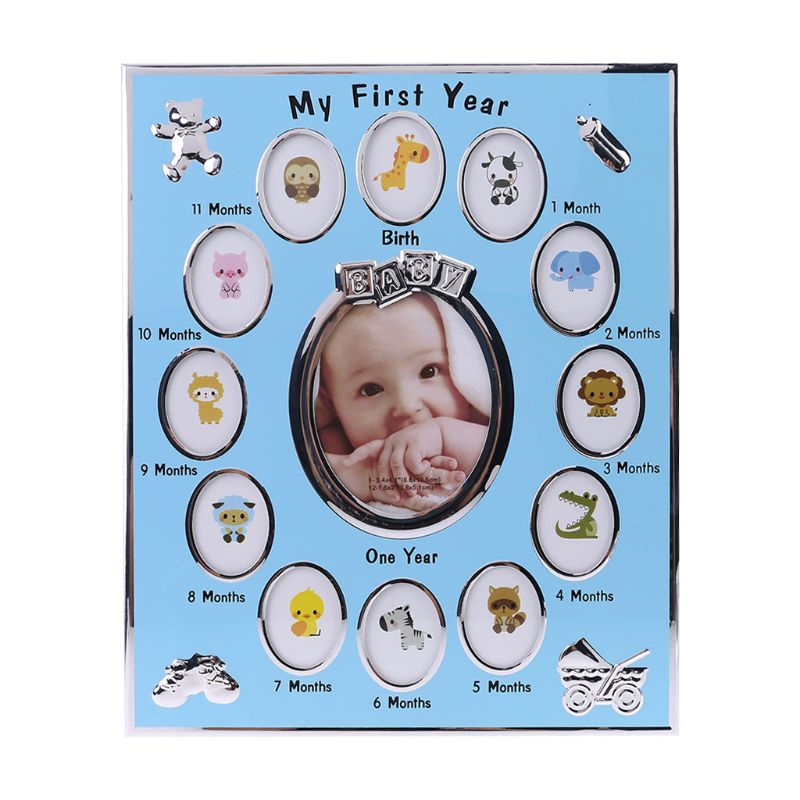 Baby Photo Frame My First Year Picture 12 Months Frame Kids Birthday Home Decoration Family Ornaments: Blue