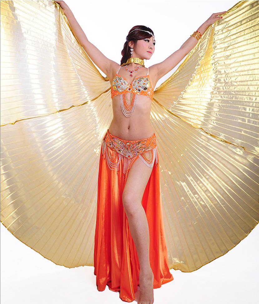 Alas de Isis de danza del vientre exótica, traje de alas de Ángel Isis de apertura de danza del vientre para mujer: Dorado