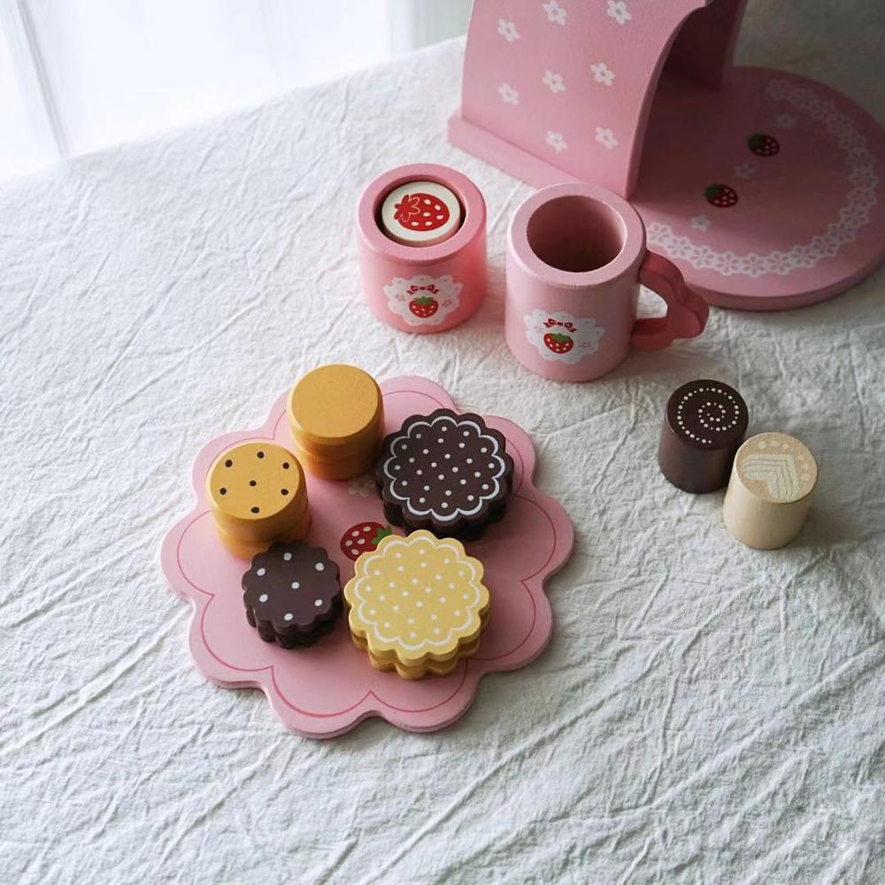 Wooden Coffee Machine Kinchen Items Dinner Plate Tea Cup Set Realistic Pink Wooden Coffee Maker Kitchen Accessories