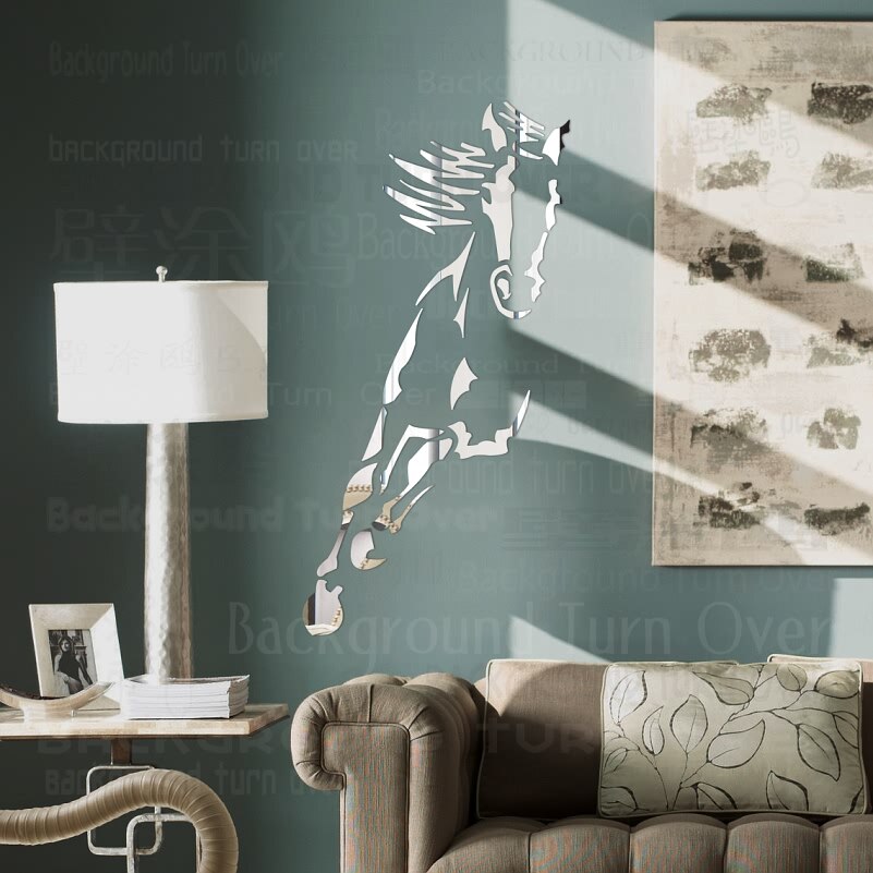Spiegel Aufkleber Aufkleber Badezimmer Zimmer Dekoration 3D Lange Volle Körper Zauberstab Gespiegelt Klebstoff Pferd Kalligraphie Ich bin Galopp R073