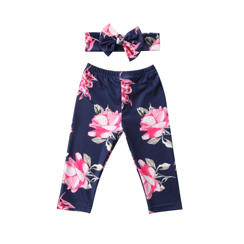 Pudcoco Newborn Infant Toddler Baby Girls Autumn Long Floral Clothes Bottoms Pants Toddler Trousers+Headband 2PCS Age 0-24M: Blue / 6M