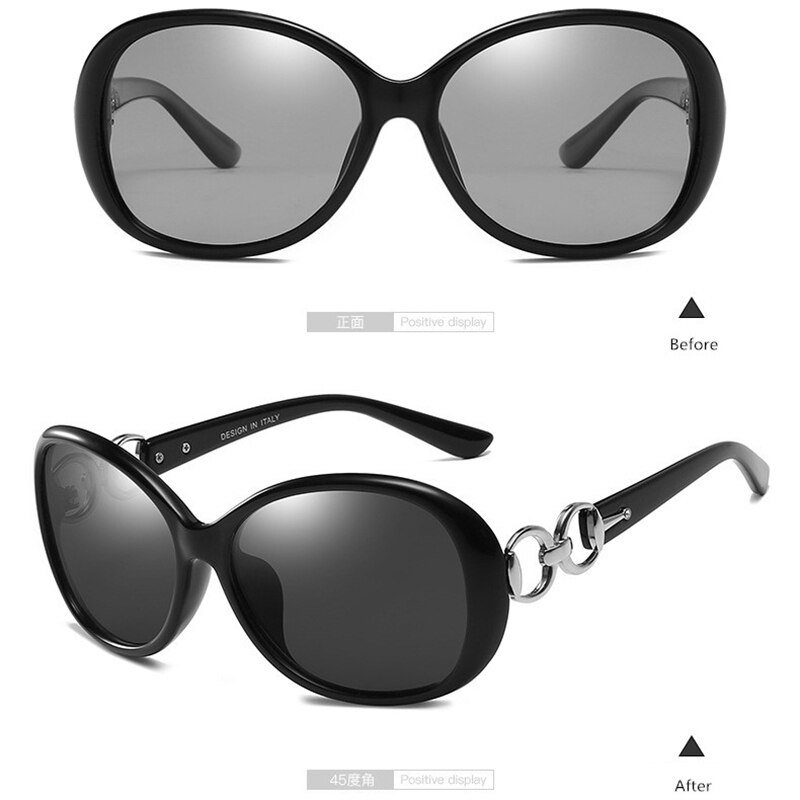 Sopretty fotokromiske kvinder polariserede nattesyn kørebriller, tac ovale overdimensionerede solbriller gule beskyttelsesbriller  uv400 s181: Sort-sort