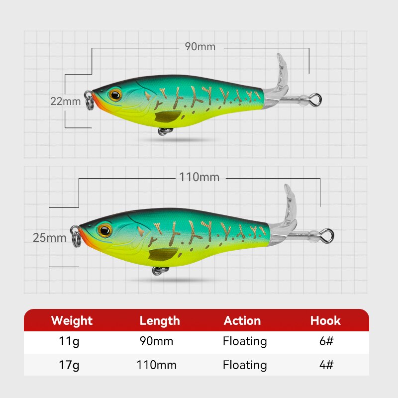 Reino Topwater Hélice Lápis Isca Popper Whopper Plopper 90mm 11g 110mm 17g Wobblers Artificiais Para Bass Pike Hard Lures