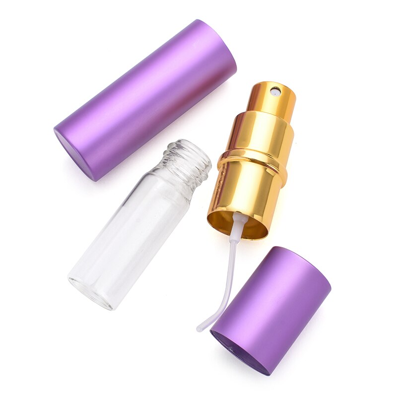Gratis logo op maat, 10 ml lege draagbare glazen parfumflesjes met aluminium omhulsel, navulbare cosmetische etui.