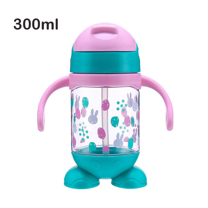 Bijgewerkt Duurzaam Baby Luier Kids Straw Cup Drinkfles Sippy Cups Met Handvatten Leuke Voeden Fles 300/500ml: 300ml Pink handle