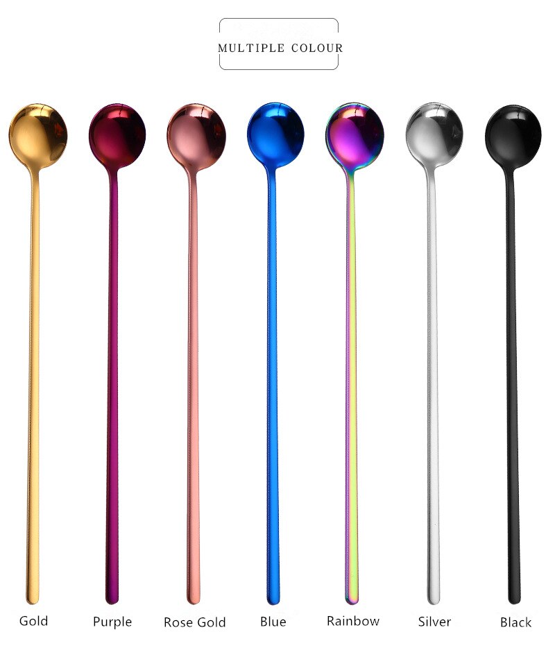 Long Handle Small Coffee Spoon Smoothie Ice Mixing Scoop 304 Stainless Steel Milk Tea Bar Spoon