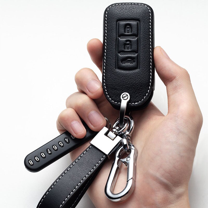 Leather Car Key Case Cover for Mitsubishi Outlander Lancer 10 Pajero Sport EX ASX RVR Colt Grandis L200 Smart 2 3 Button Case