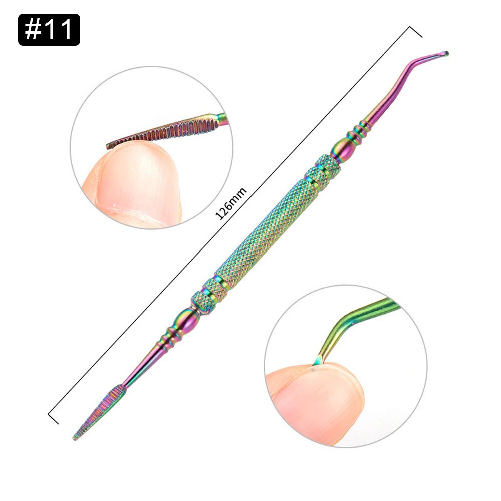 1pcs Rainbow Nail Cuticle Pushers Tweezers Nipper Clipper Scissor Dual-end Dead Skin Remover Manicure Pedicure Nail Art Tool: Pattern 11