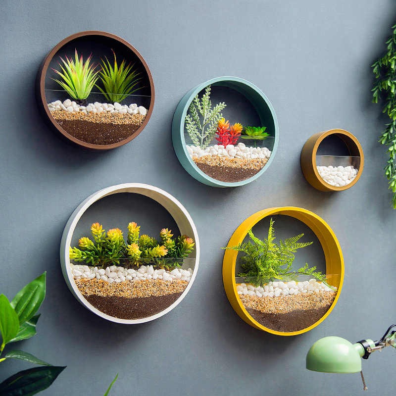 Jern kunst gennemsigtig glasvæg vase hjem stue restaurant kontor væg planter sukkulent plante hængende urtepotte