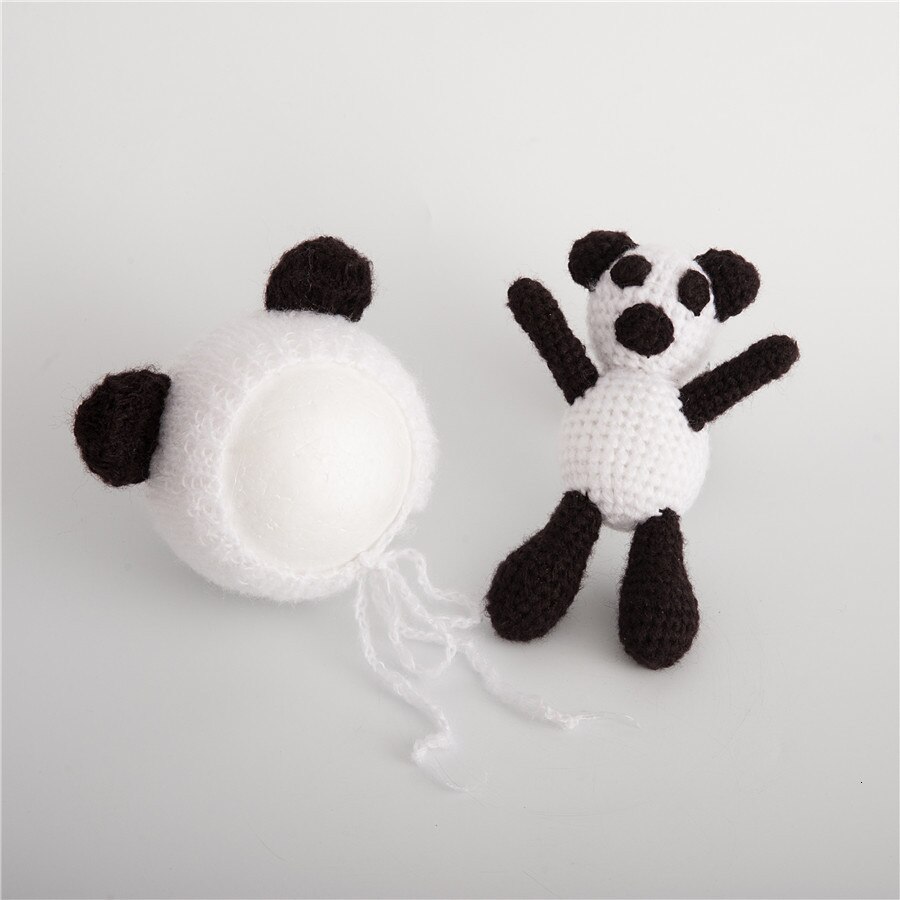 Baby Beanies Mohair Knit Panda Hat Doll Set Baby Props For Photography Born Studio Shooting Set Newborn Photo Fotografia