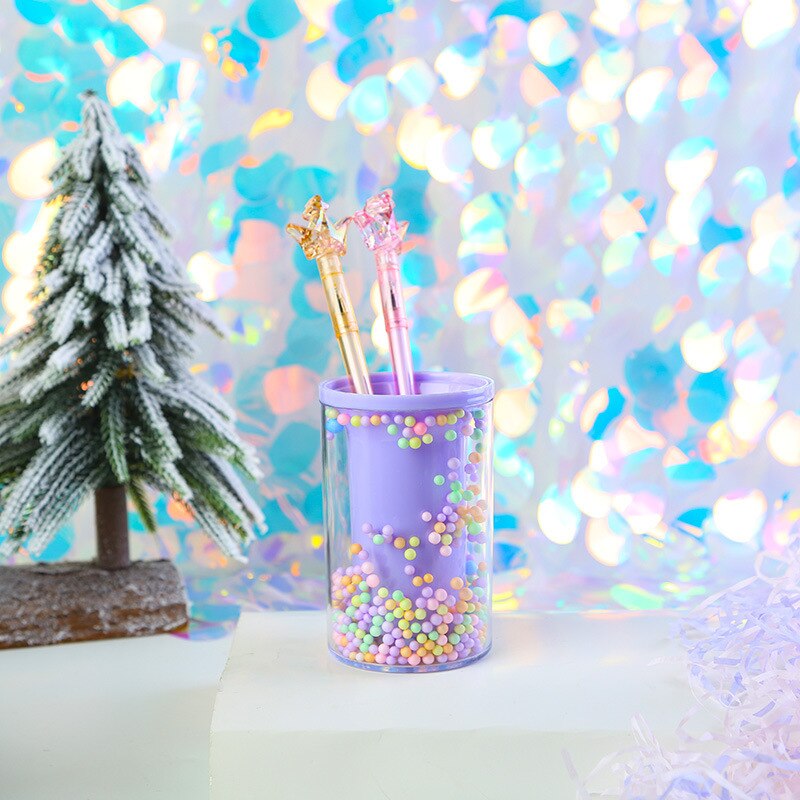 Soporte de bolígrafo de espuma, bonito organizador de escritorio, estilo Kawaii, papelería, para estudiantes: Round Purple