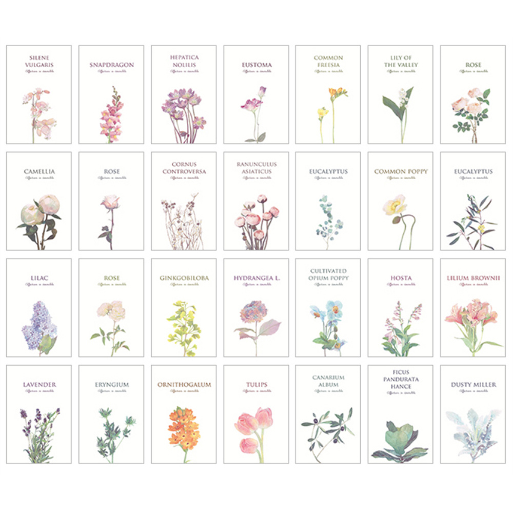 28Pcs/box Hand Painted Flowers Card Mini Postcard Greeting Cards Birthday Letter Message Card School Supplies: Default Title