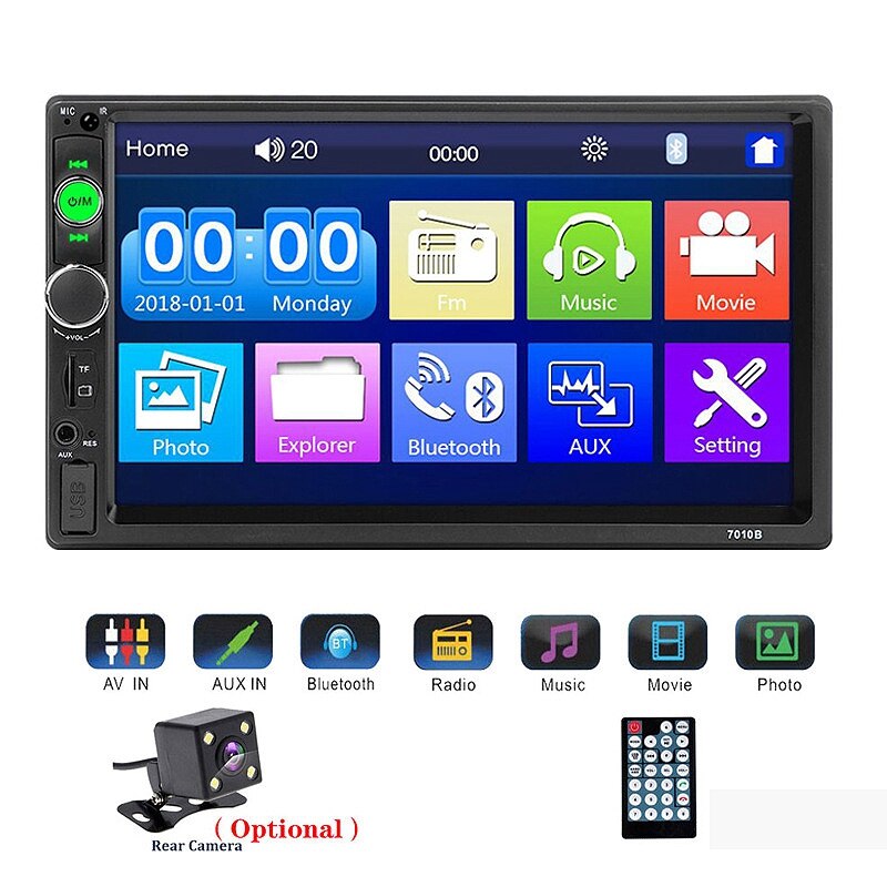 Reproductor MP5 estéreo de 7 pulgadas para coche, navegador Digital HD, pantalla de prensa Bluetooth FM + Cámara