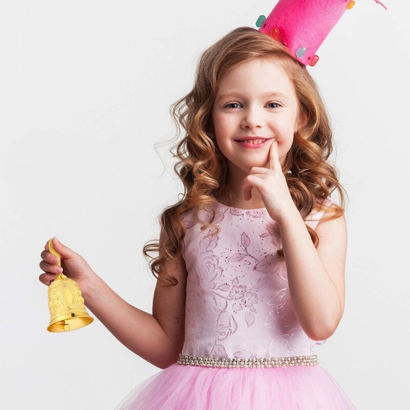 2Pcs Antique Hand Bell Call Bell Multi-Purpose Bells for Wedding Bells Temple Bell School Bell for Toddlers: Golden