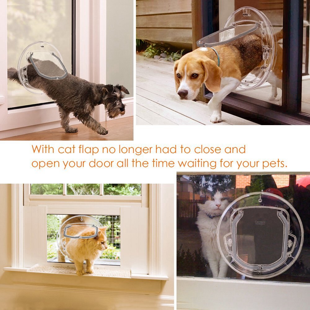 4 möglichkeiten Runde transparent Haustier Hund Katze Klappe Tür Runde Haustier Tür für Katzen und Kleine Hunde Katze Tür Klappe tür für Bildschirm/Glas Fenster