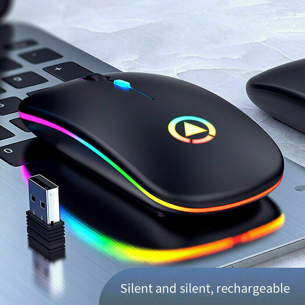Ultra-thin LED Light Rechargeable & Battery Mouse 2.4GHz Digital Wireless Mute USB Optical Ergonomic Game Mouse Laptop Computer