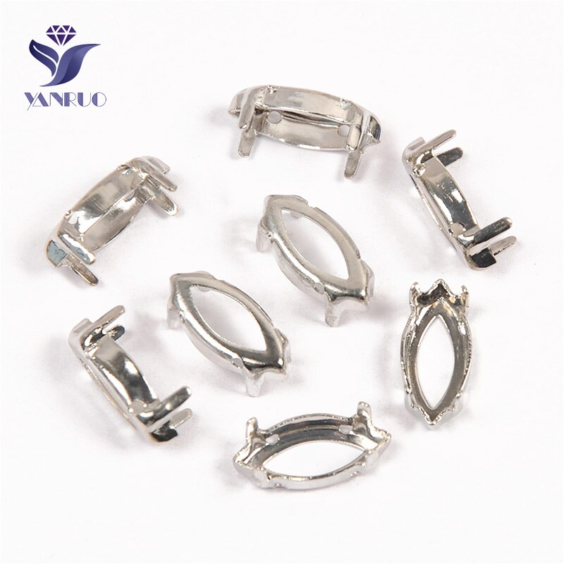 YANRUO 4200 4227 Navette Copper Studs Gold Silver Claw Settings Horse Eyes Sew On Rhinestones DIY Jewelry Accessories: Silver Claw / 5x10mm 100Pcs