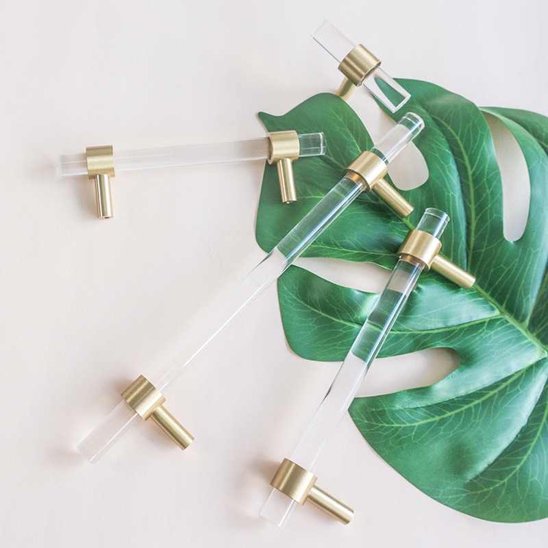 Acryl Messing Strip Handvat Moderne Minimalistische Kast Golden Transparante Lade Garderobemeubilair Licht Luxe Deurklink