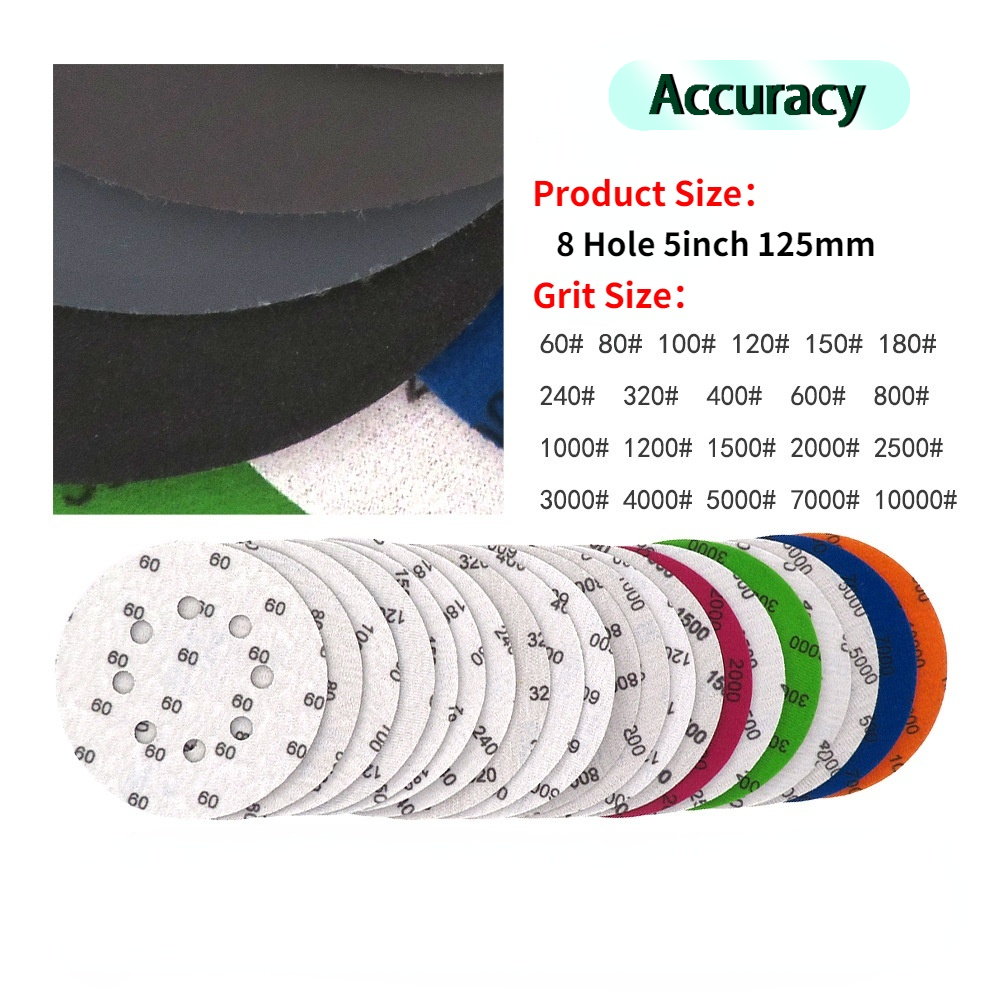 5inch Sandpaper 125mm 60-10000 grit Round Shape Sanding Discs Hook Loop Sanding Paper Buffing Sheet Sandpaper 8 Hole Sander Pad