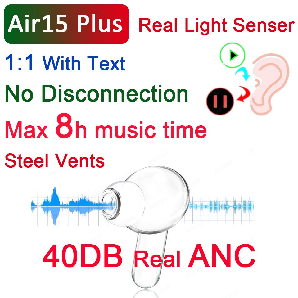 40db anc air15 plus tws 1:1 air3 com texto fones de ouvido sem fio bluetooth airoha 1562f pk 1562a i99999 plus i900000 max