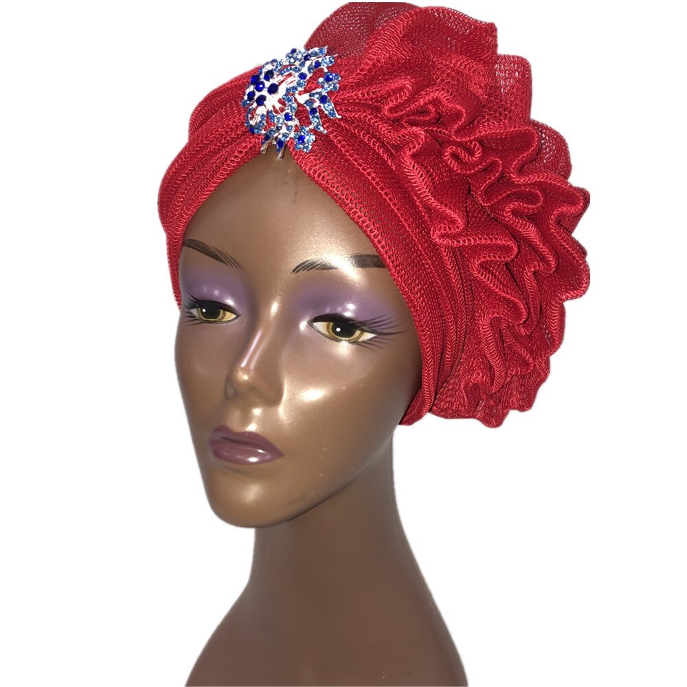 Blue Aso Oke Gele African Headtie Already Made Gele Head Wrap Ladies Hat auto headtie Muslim aso oke gele-