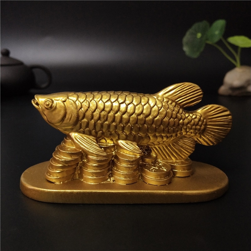 Guld dyr fisk statuer figurer heldige ornamenter boligindretning kinesisk feng shui buddha statue skulptur harpiks håndværk