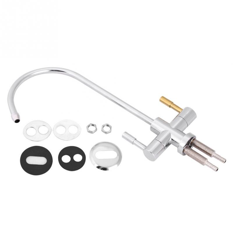 1/4 ''Dubbele Gaten Wastafel Keukenkraan Tap Chrome Omgekeerde Osmose Drinkwater Filter 360 Graden Rotatie Zwanenhals Kraan