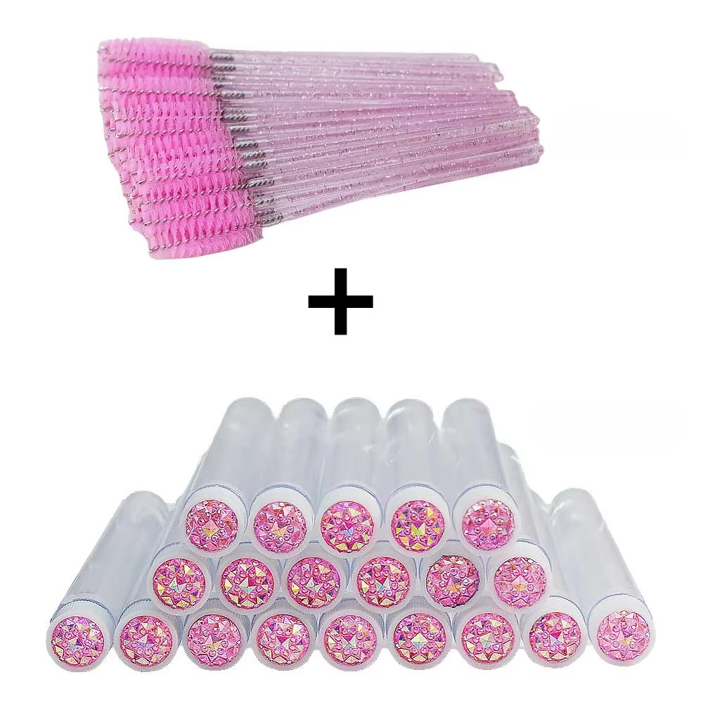 Tubes de brosse à cils avec baguettes de Mascara en cristal, peigne à sourcils, conteneur de bobines, applicateurs de brosse à cils, outils de maquillage, 50 pièces: Beige