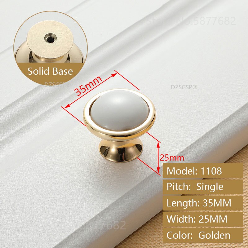 Closet Wardrobe Pull Zinc Alloy Ceramic European Gold Ivory White Diamond Cabinet Kitchen Knob Drawer Cupboard Handle: 1108-35