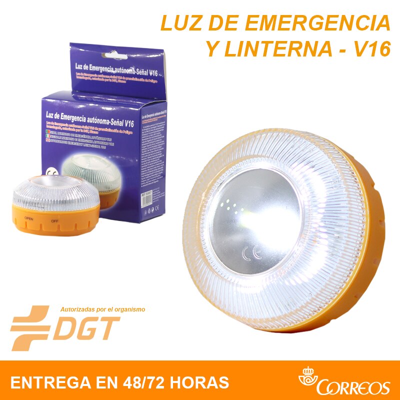 Luz/Luces de Emergencia V16, para el Coche, Moto, Camión, Imantada, Help-Flash, Luz para emergencias y Linterna, España