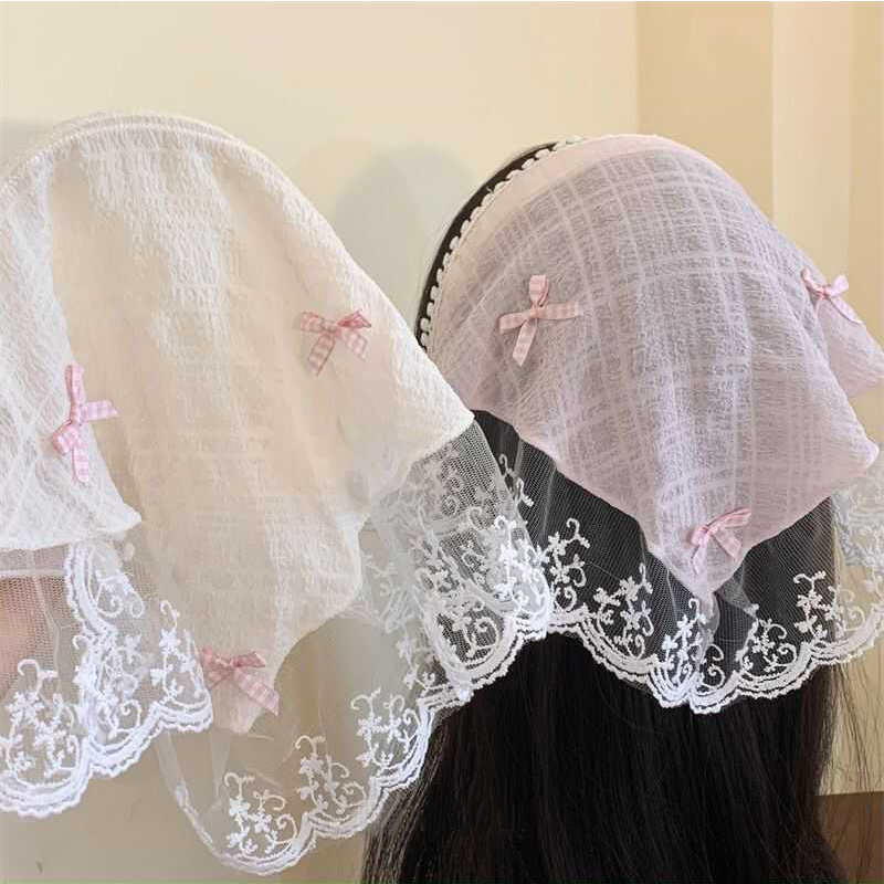 pañuelo para el pelo de encaje Floral tejido blanco o rosa, pañuelo triangular Retro para mujer, sombrero, foto de viaje, diadema, accesorios para el cabello
