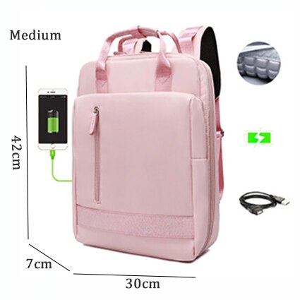 Novo usb de alta capacidade mochila feminina saco de escola para meninas adolescentes 15.6 polegadas portátil senhoras juventude viagem de volta pacote saco das mulheres: middle pink14