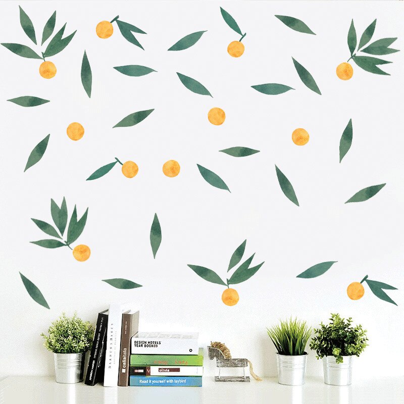 Geel Fruit Met Groen Blad Muursticker Home Decoratie Behang Voor Kid 'S Woonkamer Slaapkamer Achtergrond Decor Muurtattoo
