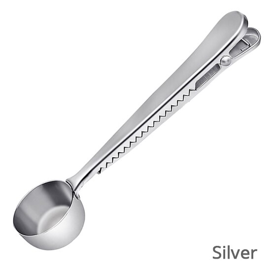 2 in 1 Koffie Scoop Rvs Met Afdichting Clip Koffielepels Tas Clip Thee Maatlepel Scoops Koffie Accessoires: silver