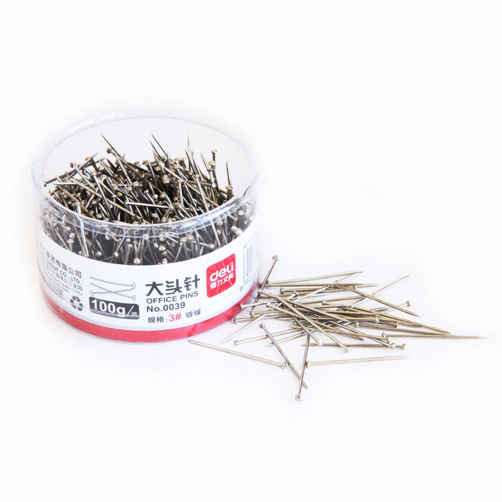 Deli 100g/barrel Metal office Sliver color Pins Map Pin 3# Office Accessories School Office Supplies 0039