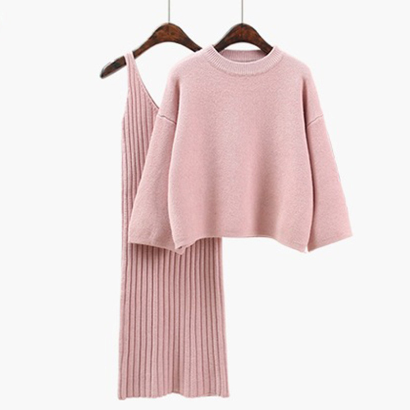 Femme hiver tricoté costumes imprimer pull en vrac Furcal crayon jupe ensembles femme décontracté nouvelle femme tricot costumes automne: Pink