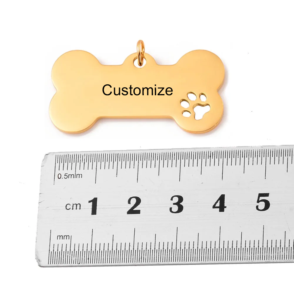 5Pcs Dog Bone Paw Print Tags Pendant Charm Dog ID Stainless Steel Blank Dog Tags 2 colors Both side Polished: VIOLET