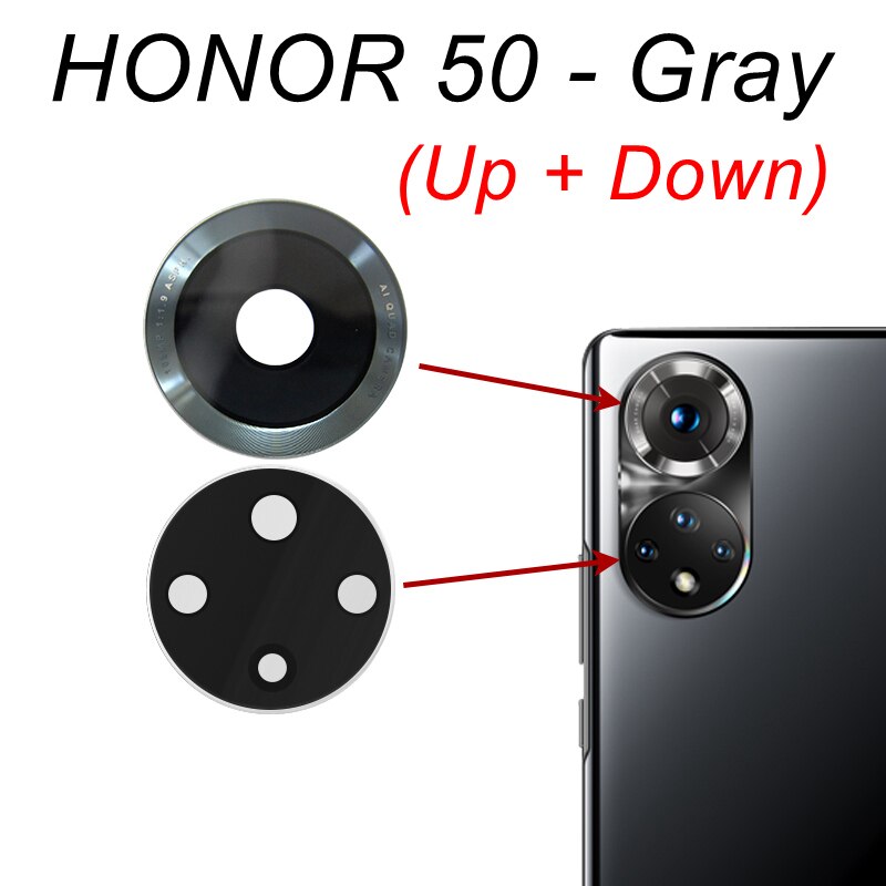 Tylna osłona obiektywu szklana pokrywa dla Huawei Honor 50 Lite Honor 60 Pro SE główna kamera szklana części zamienne z naklejką samoprzylepną: 50 Up Down-Gray