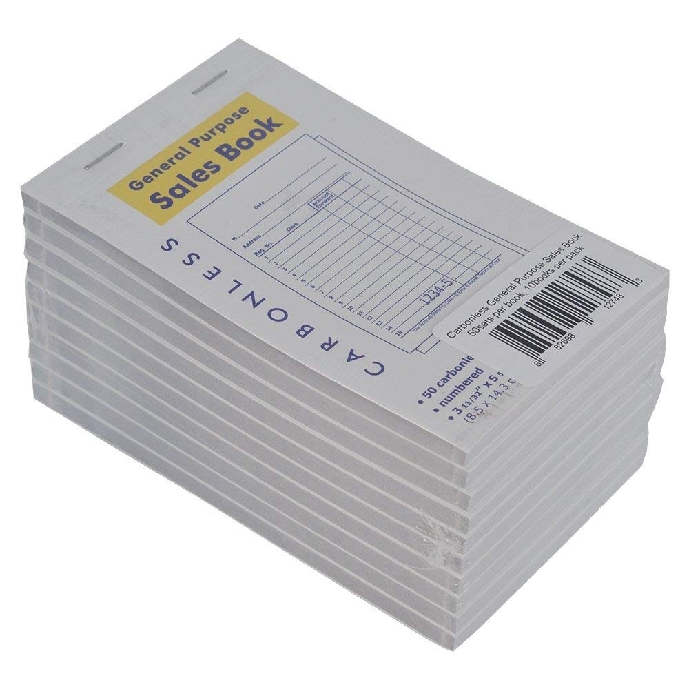 General Purpose Sales Order Book 2-Part 3-11/32 x 5-5/8 inches Receipt Invoice Guest Check 50 Sets per Book, 10 Books per Pack