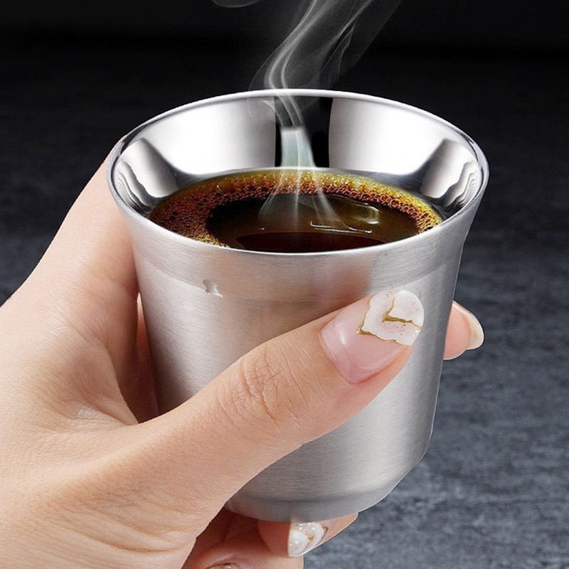 Jeu de 2 tasses expresso à Double paroi | Ensemble de tasses expresso en acier inoxydable, tasses à café isolées, faciles à nettoyer, 51-100ML