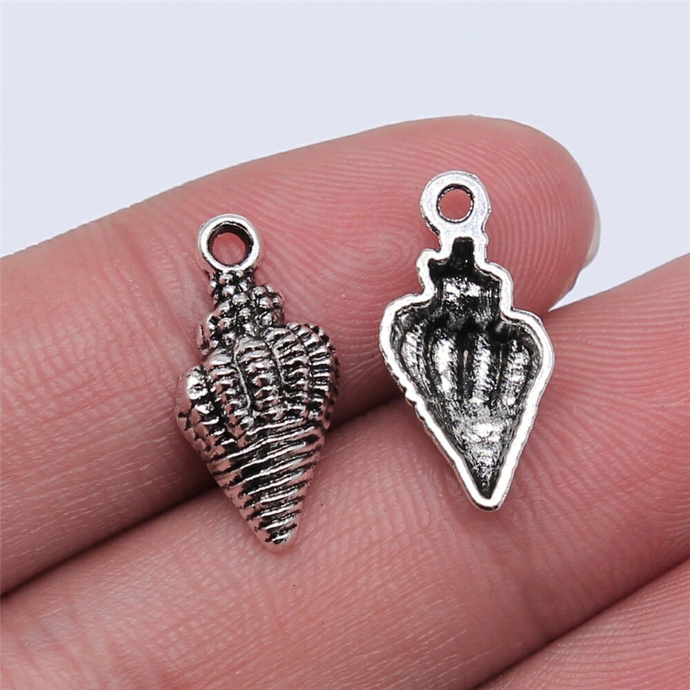 Abalorios de conchas y conchas de Color plateado antiguo, 20 piezas, para fabricación de joyas: 19x10mm-Silver