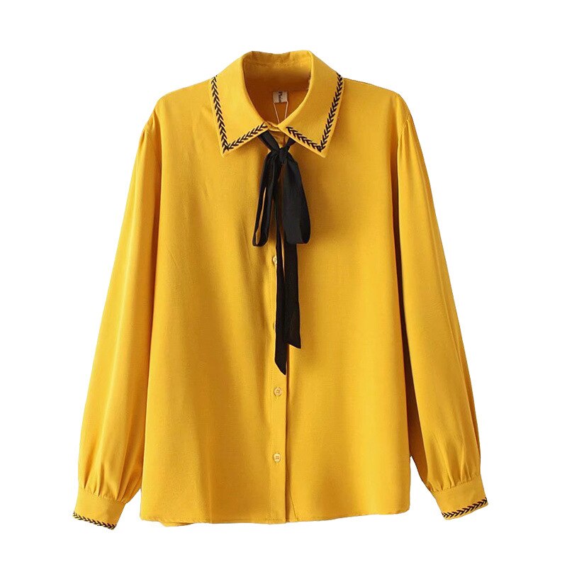 Dames Lente Herfst Plus Size Tops Voor Vrouwen Blouse Grote Casual Lange Mouw Boog Losse Roze Geel Shirt 4XL 5XL 6XL