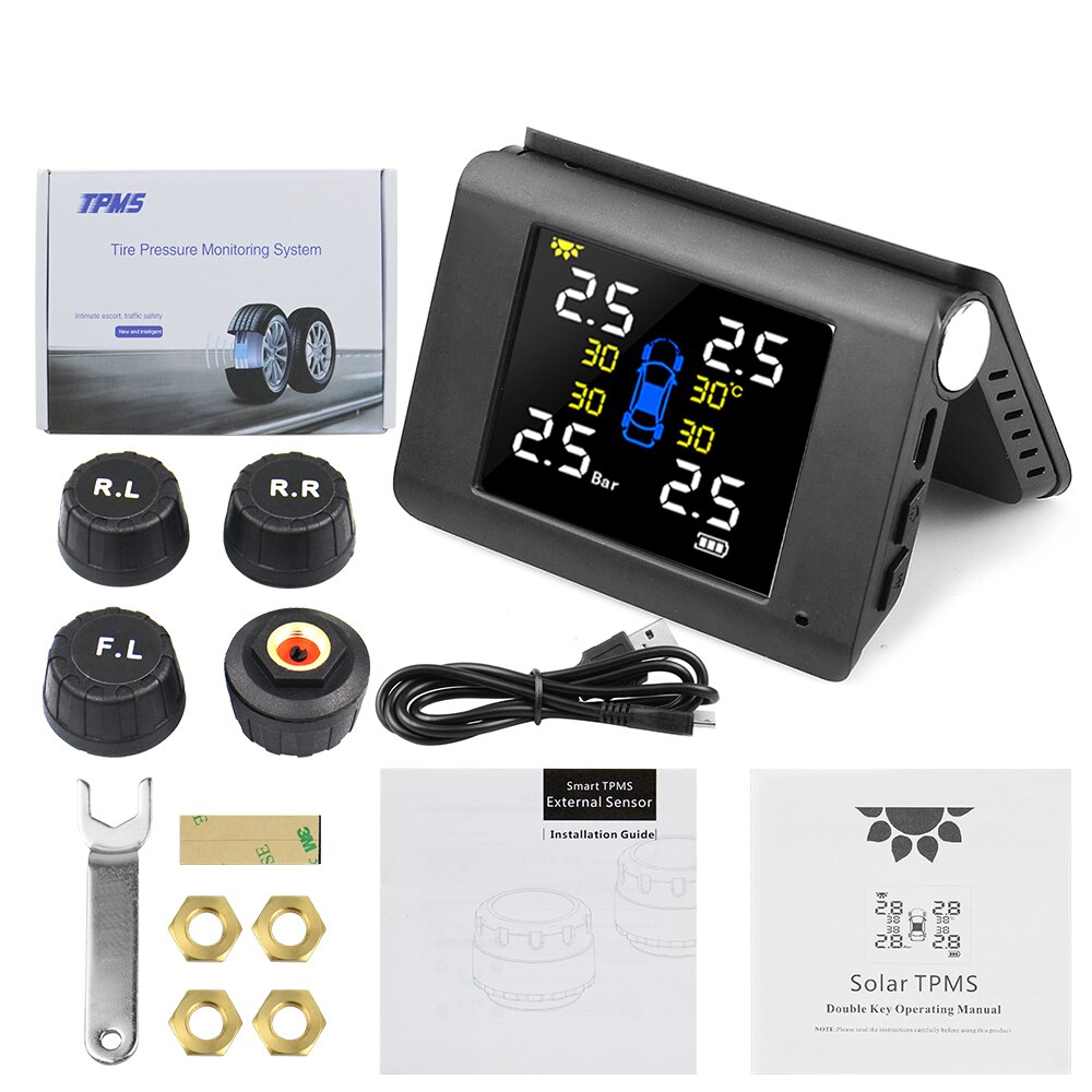 Original Solar TPMS Car Tire Pressure Alarm Monitor System Display Intelligent Temperature Warning Fuel Save with 4 Sensors tpms