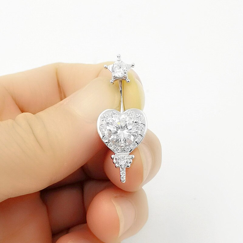 Hellolook pentagramm-liebesherz-bauchnabelpiercing , 925 bauchnabelpiercings aus sterlingsilber mit zirkonia, hochzeitsschmuck