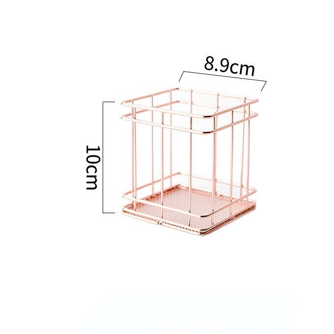 Nordic Gold Metal Iron Makeup Pen Storage Basket Office Desktop Sundries Makeup Brushes Holder Table Cosmetics Organizer Rack: B Rose Gold