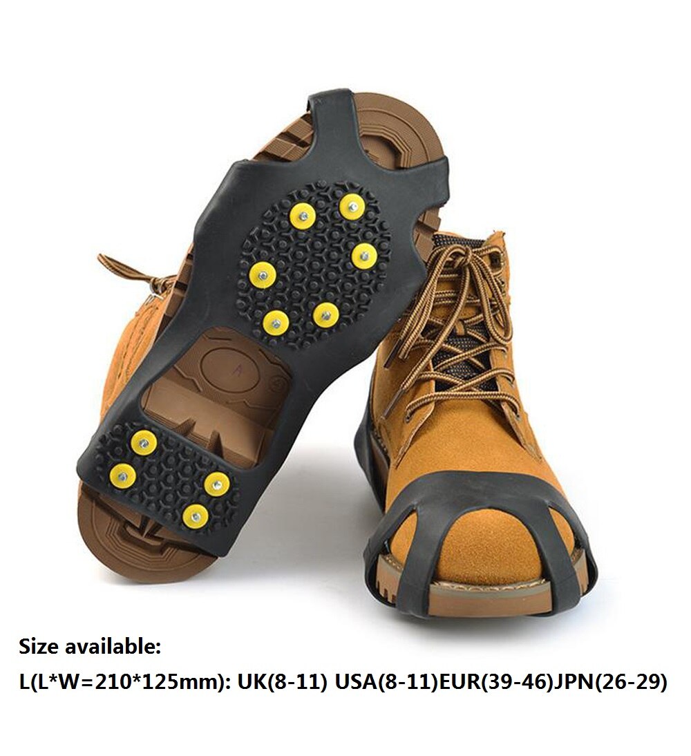 Chaussures de neige transparentes universelles à 10 goujons, Crampons à poignées pointues, couvre-chaussures antidérapantes de Camping, d&#39;escalade d&#39;hiver, taille S M L XL: L