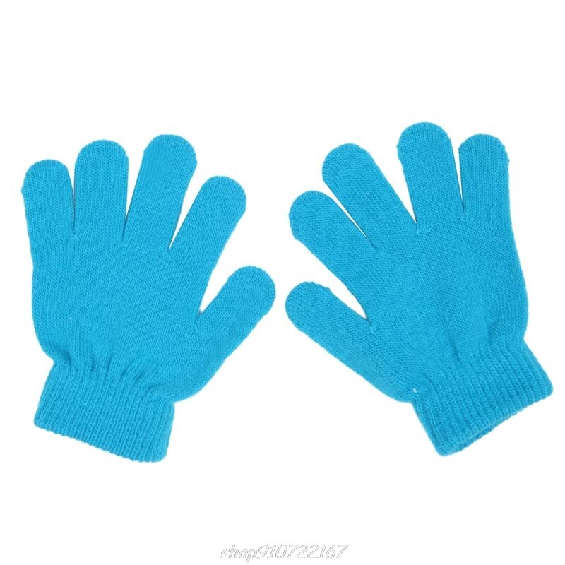 Vinter søde baby drenge piger handsker ensfarvet finger punkt strik stretch vanter  n02 20 dropshiping: Blå