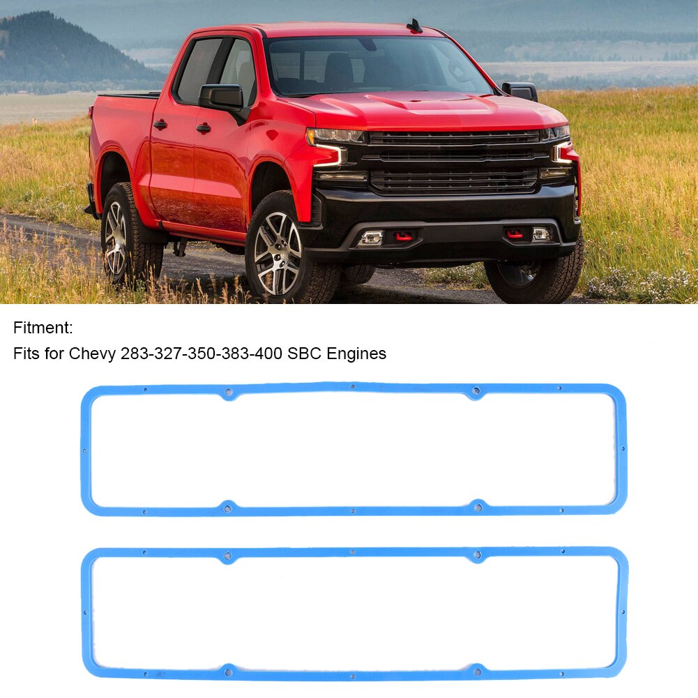 2PCS Cylinder Head Gasket Replacement Valves Chamber Cover Pad Parts Compatible for Chevy 283 327 350 383 400 Engine (Blue)