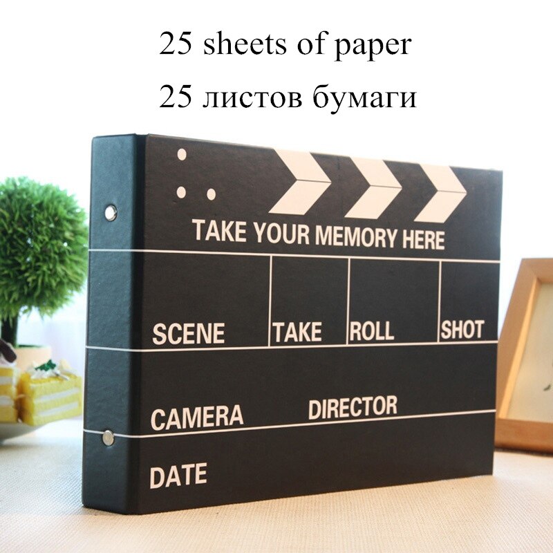 10 inch Photo Albums Black Clapper Board Self-Adhesive Photo Album Photos Memory Record Scrapbook Wedding Birthday: 25 sheets of paper