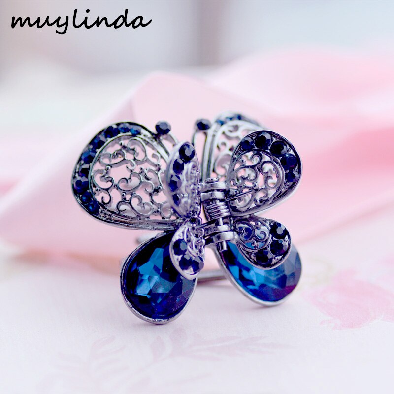 Vintage Rhinestone Butterfly Hair Claw Crab Crystal Embellished Medium Hair Clip Open Sides Hair Accessories For Women